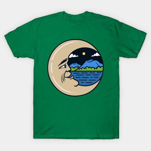 crescent moon mountain view illustration T-Shirt by Mako Design 